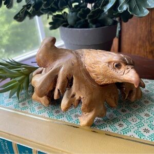 Vintage Wooden Burl Eagle Sculpture EUC